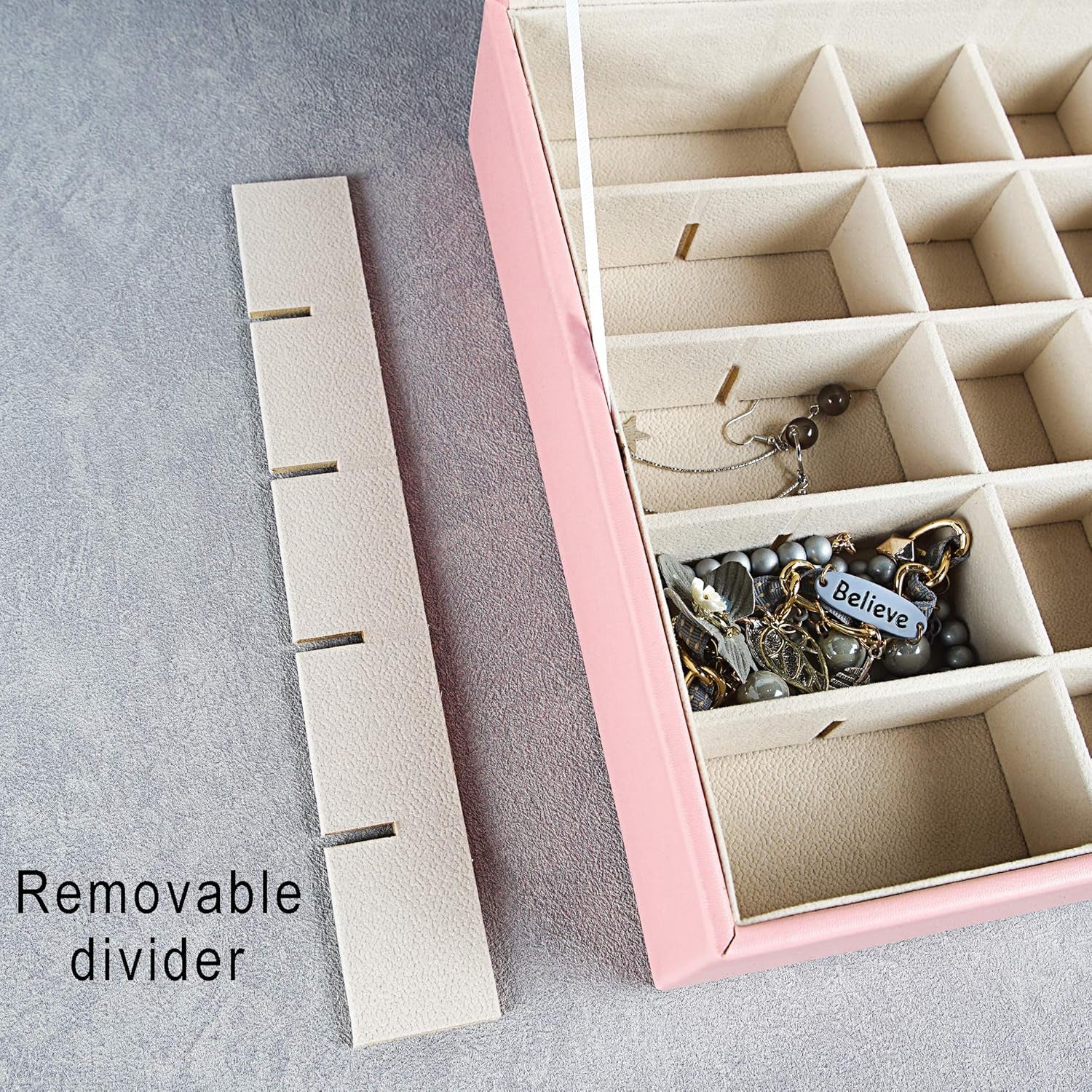 Earring Organizer Classic Jewelry Box 50 Slots Double Layer Jewelry Storage Case with 6 Necklace Hook and Bracelet Pocket(Pink)
