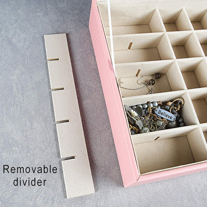 Earring Organizer Classic Jewelry Box 50 Slots Double Layer Jewelry Storage Case with 6 Necklace Hook and Bracelet Pocket(Pink)