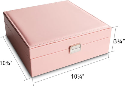 Earring Organizer Classic Jewelry Box 50 Slots Double Layer Jewelry Storage Case with 6 Necklace Hook and Bracelet Pocket(Pink)