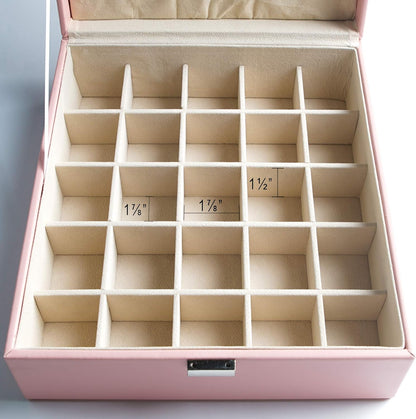 Earring Organizer Classic Jewelry Box 50 Slots Double Layer Jewelry Storage Case with 6 Necklace Hook and Bracelet Pocket(Pink)